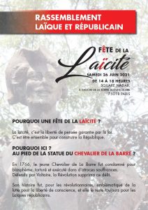 Fête de la laïcité (Paris) le 26 juin @ Au pied de la statue du Chevalier de la Barre