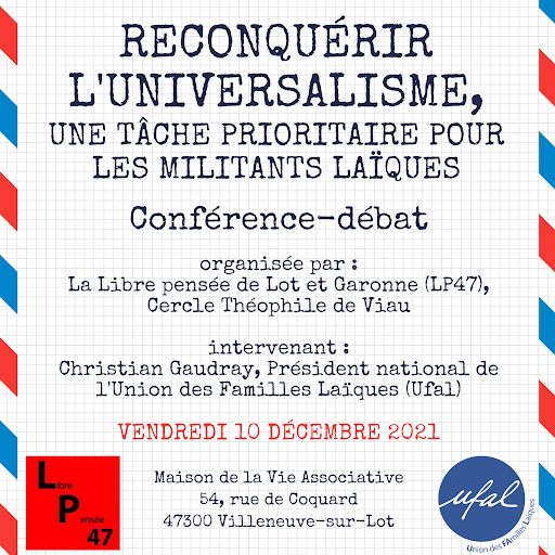 "Reconquérir l'universalisme", conférence débat à Villeneuve-sur-lot le 10 décembre @ Maison de la vie associative