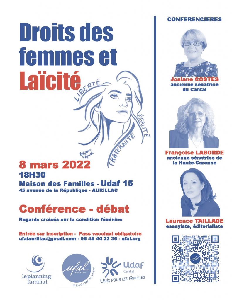 Droits des femmes et Laïcité - 8 mars 2022 - 18h30 - Aurillac @ Maison des Familles - UDAF 15