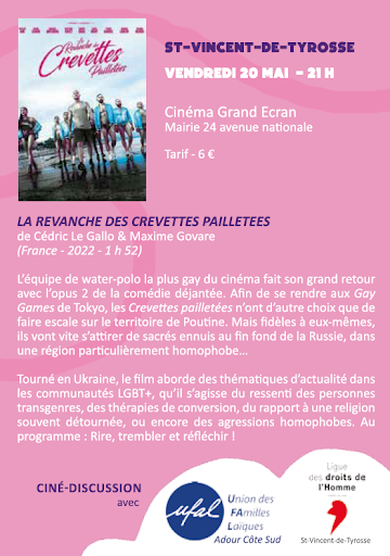 [Ufal Adour Côte Sud] "Lutter contre l'homophobie", ciné-débat, 20 mai, St-Vincent de Tyrosse @ Cinéma Grand Ecran