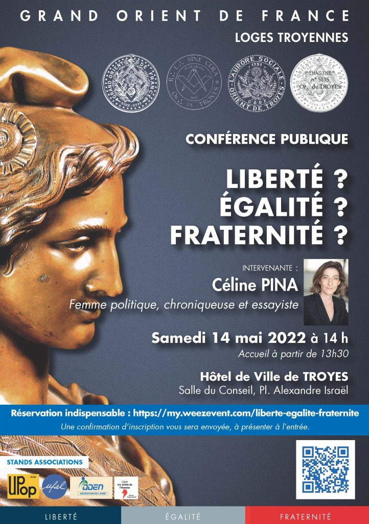 [Ufal de l'Aube] Conférence : Liberté ? Égalité ? Fraternité ? à Troyes le 14 mai @ Hotel de Ville, salle du conseil
