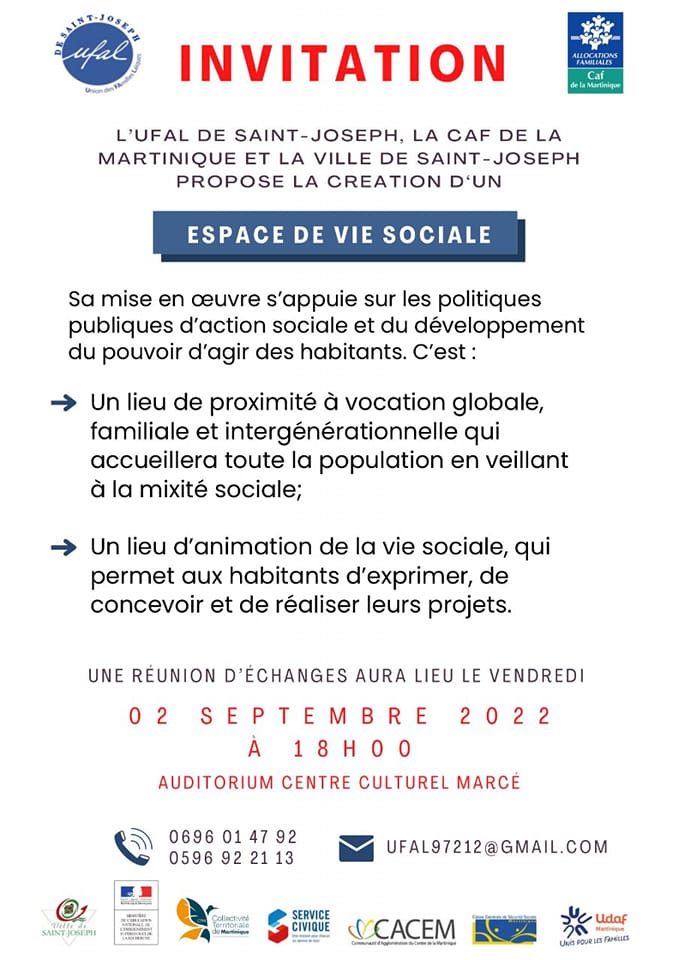 [Ufal St-Joseph/Martinique] Réunion d'échanges sur l'Espace de Vie Sociale, 2 septembre @ Auditorium