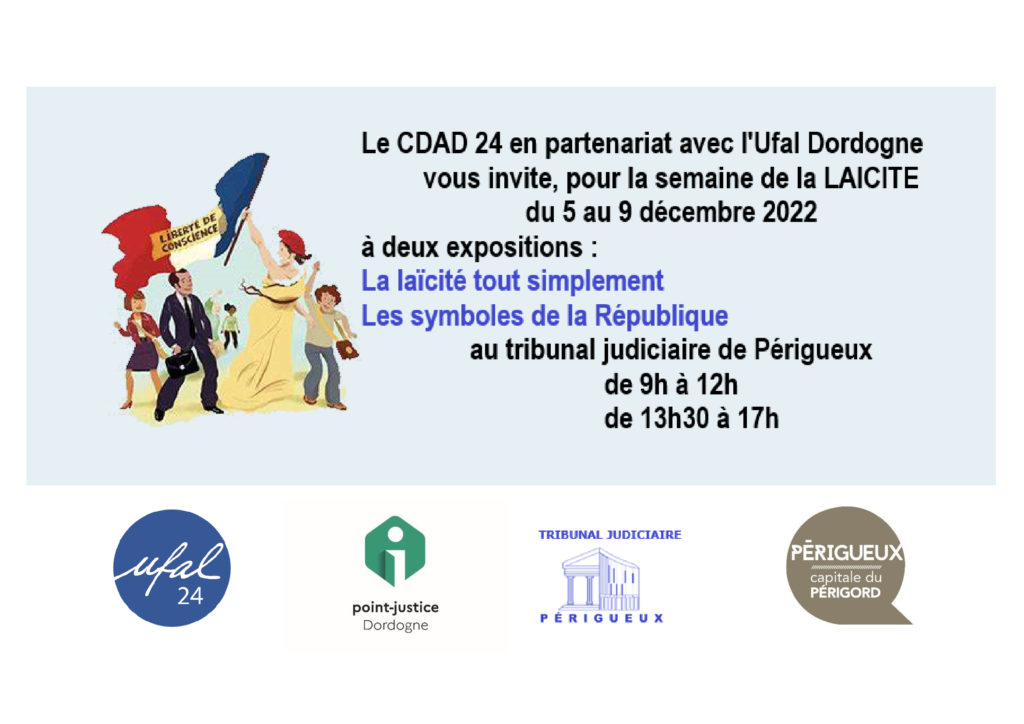 [Ufal Dordogne] Exposition laïcité du 5 au 9 décembre à Périgueux @ Tribunal judiciaire de Périgueux