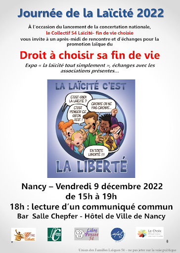 [Ufal Meurthe-et-Moselle] "Droit à choisir sa fin de vie", 9 décembre, Nancy - Expo laïcité 10 au 17 décembre, Damelevières @ Nancy, Hôtel de ville
