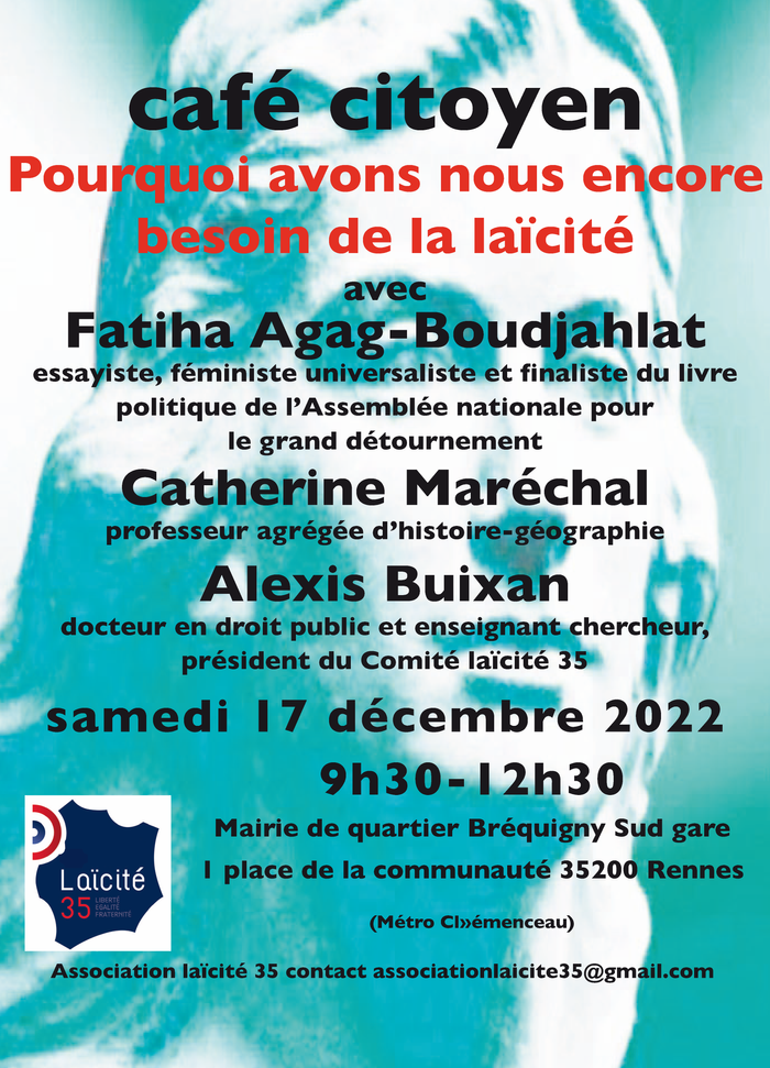 [Ufal Ille-et-Vilaine] Café citoyen à Rennes, “Pourquoi avons-nous encore besoin de la laïcité", 17 décembre @ Mairie de quartier Bretigny sud gare