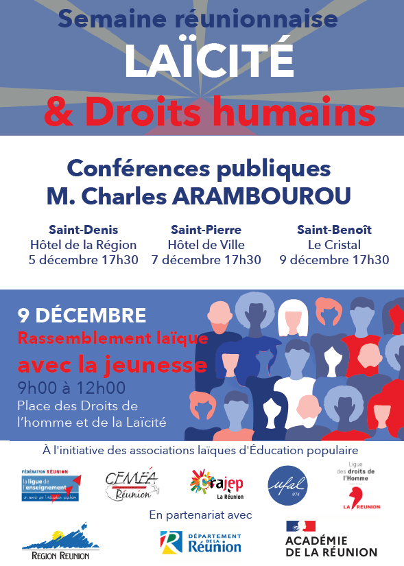 [Ufal de la Réunion] Conférences "Laïcité et droits humains", 5, 7 et 9 décembre @ Ile de la Réunion