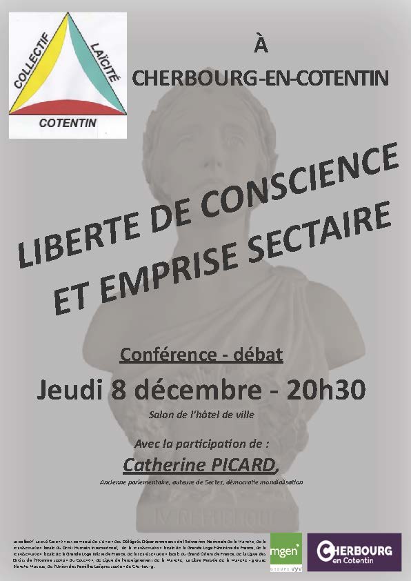 [Ufal Cherbourg-en-Cotentin] Conférence «  liberté de conscience et emprise sectaire », 8 décembre @ Salon de l'Hotel de ville