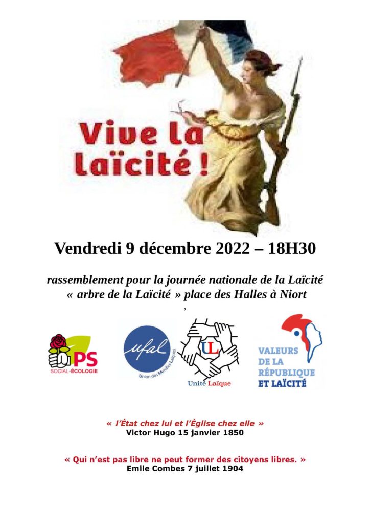 [Ufal des Deux-Sèvres] Rassemblement à Niort, 9 décembre, arbre de la laïcité @ Halles de Niort