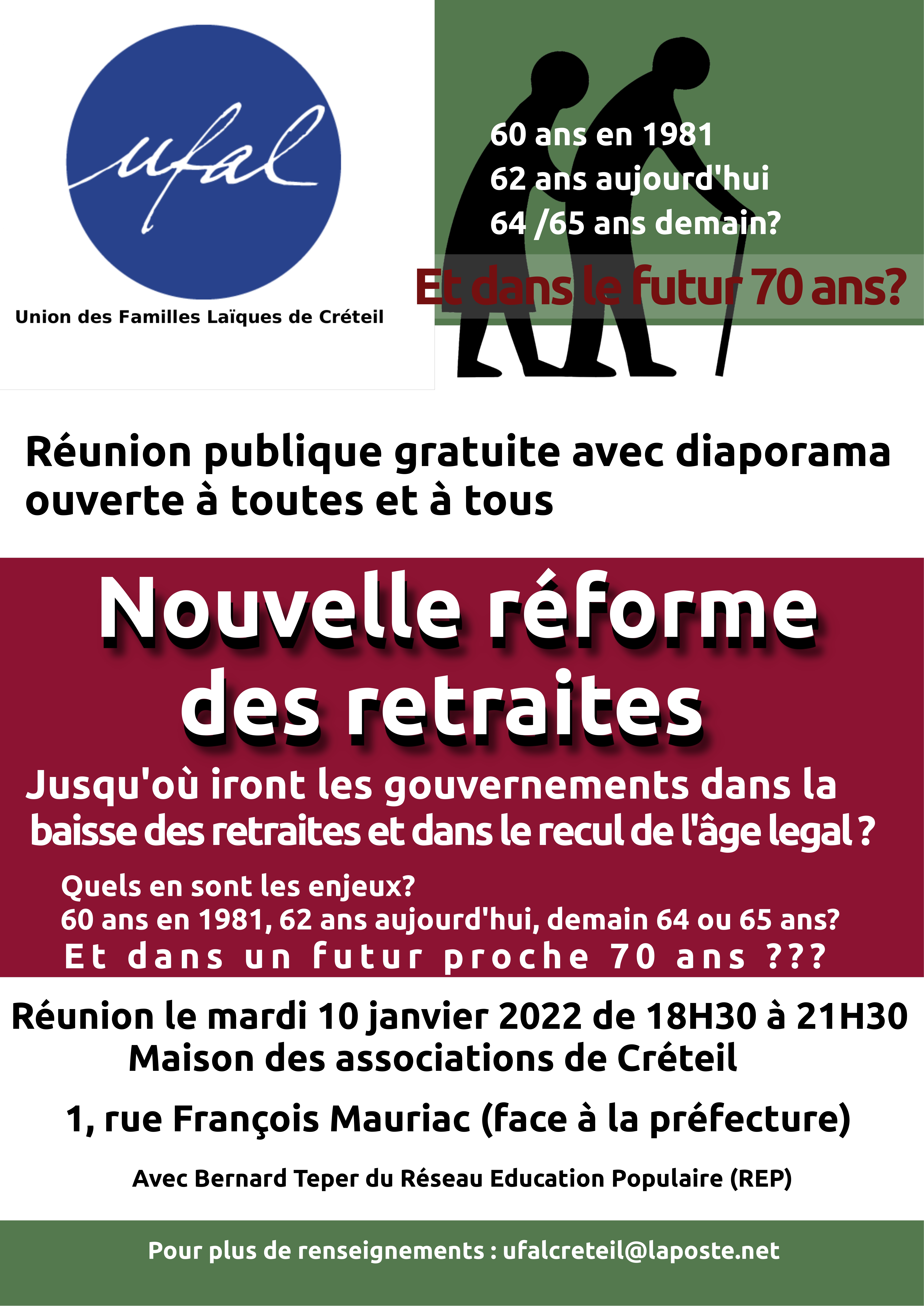 [Ufal Créteil] Retraites : réunion publique 10 janvier 18h30 @ Maison des associations de Créteil