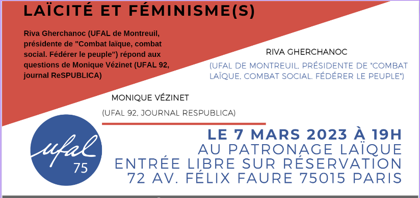 [Ufal Paris] Journée internationale droits des femmes : “Laïcité et féminismes(s)”, 7 mars, 19h @ Patronage Laïque Jules-Vallès