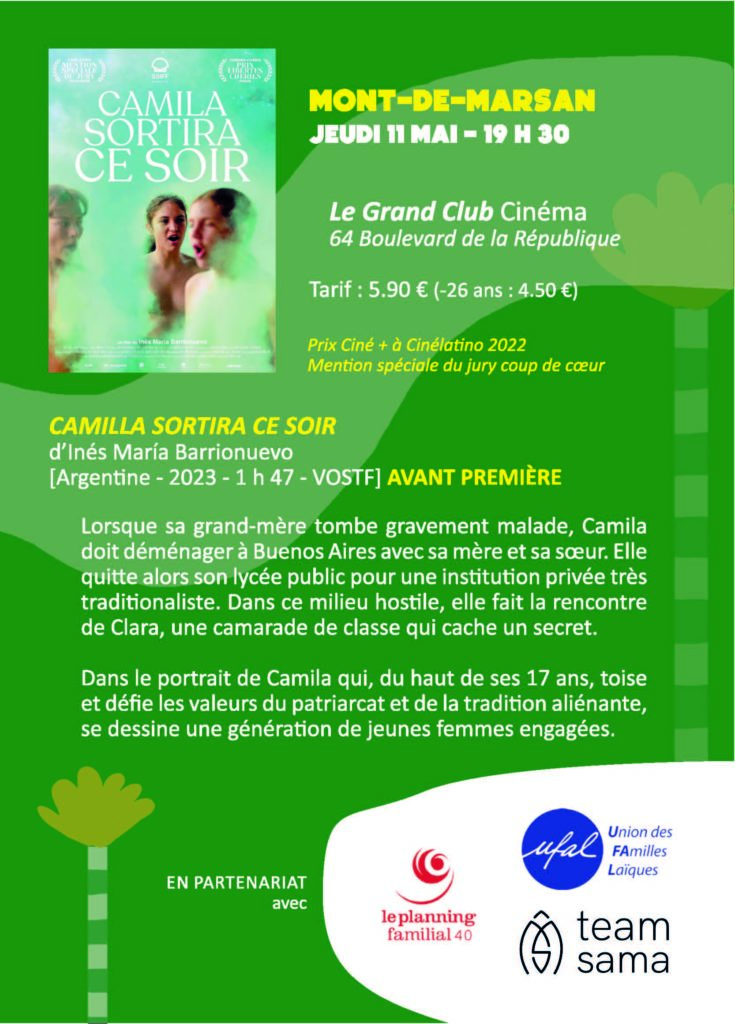 [Ufal Adour Côte Sud] Festival FOCALES : 11 mai, Mont-de-Marsan, film "Camilla sortira ce soir", Le Grand Club, 19h30 @ Mont-de-Marsan