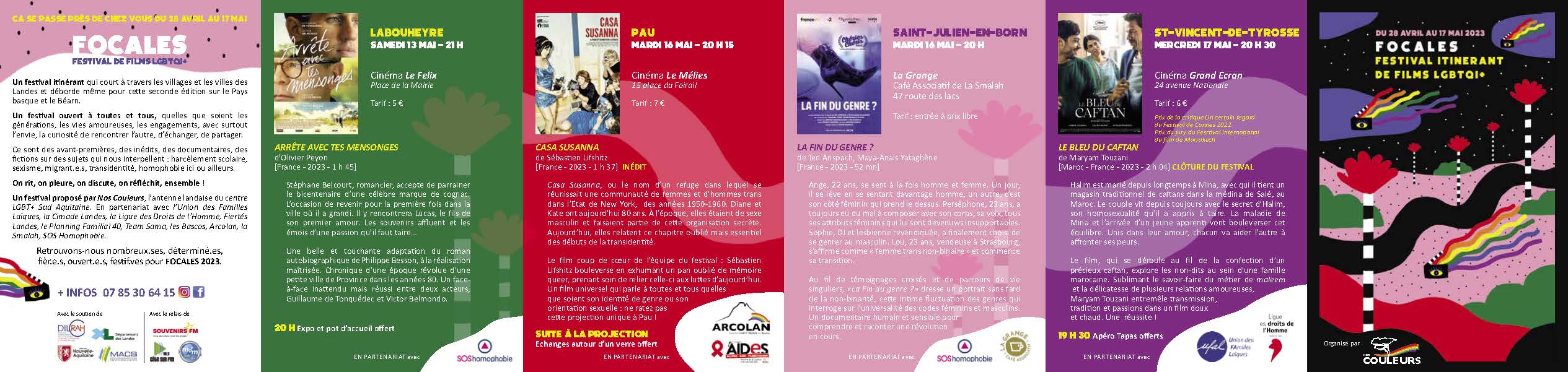 [Ufal Adour Côte Sud] Du 28 avril au 17 mai, FOCALES, le festival de film LGBTQI+ des Landes @ St-Vincent de Tyrosse, Soustons, Mont-de-Marsan