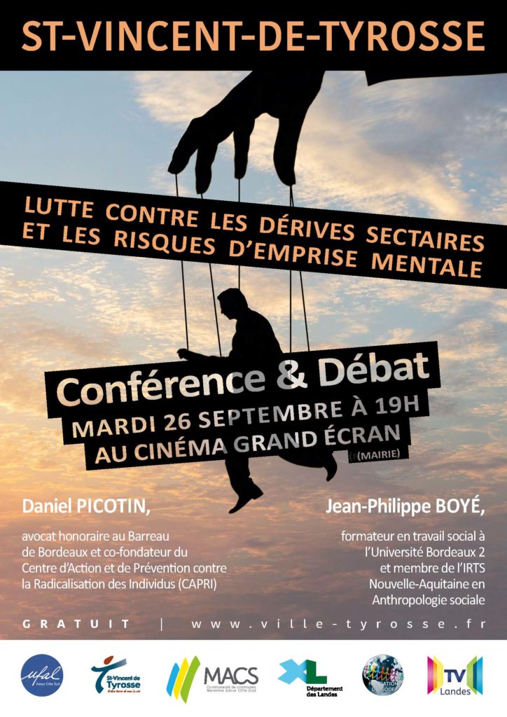 [Ufal Adour Côte Sud] Conférence sur les dérives sectaires, 26 septembre, St-Vincent-de-Tyrosse @ Saint-Vincent-de-Tyrosse 40230