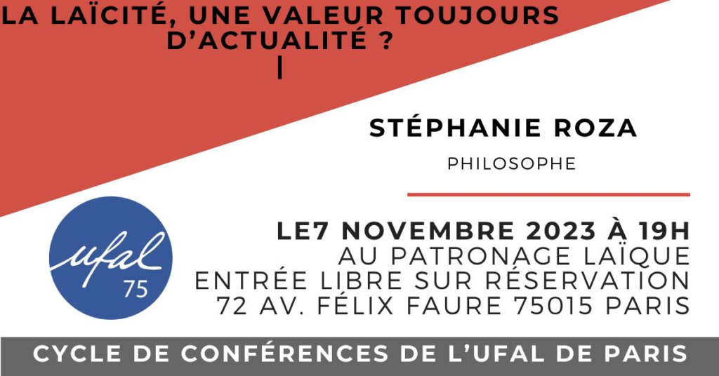 [Ufal Paris] Conférence "La laïcité, une valeur toujours d'actualité ?", 7 novembre @ Patronage laïque Jules Vallès