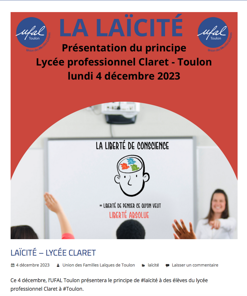 [Ufal Toulon] Présentation laïcité lycée Claret @ Lycée professionnel Claret
