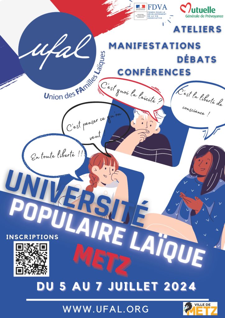 [Ufal Nationale/Ufal 57] Université Populaire laïque à Metz, du 5 au 7 juillet @ Metz- Hotel de Ville, grand salon.