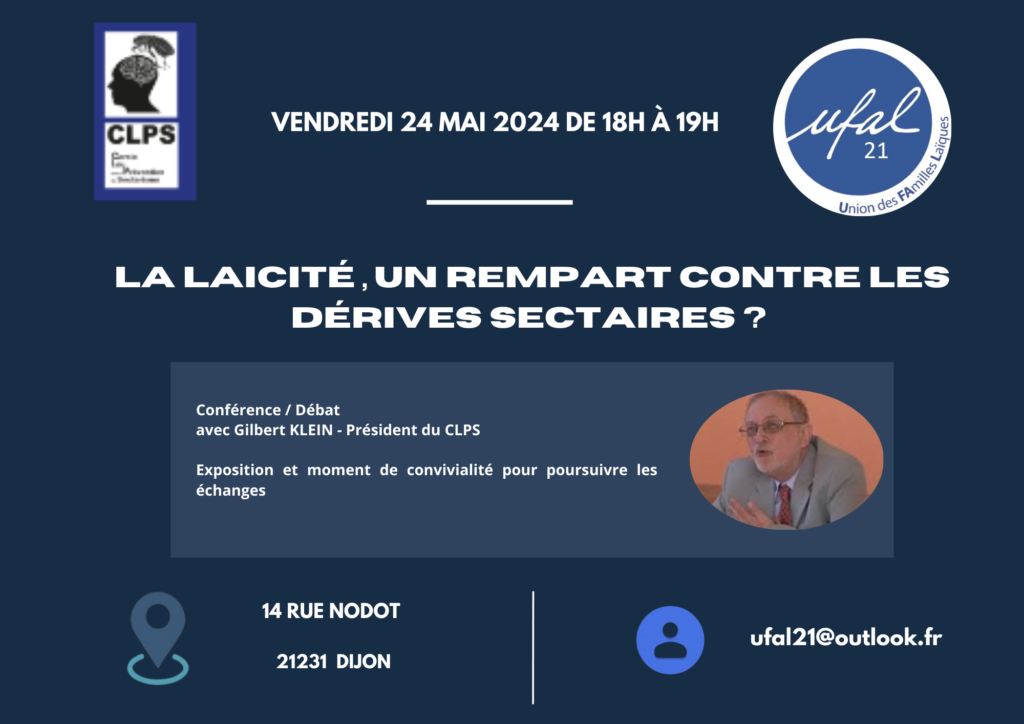 [Ufal 21] Conférence sur les dérives sectaires, 24 mai, 18h, Dijon @ UDAF 21, 14 rue Donot, Dijon